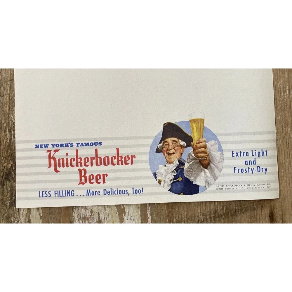 Vintage New Yorks Famous Knickerbocker Beer paper blank menu sheet 1950s brewery